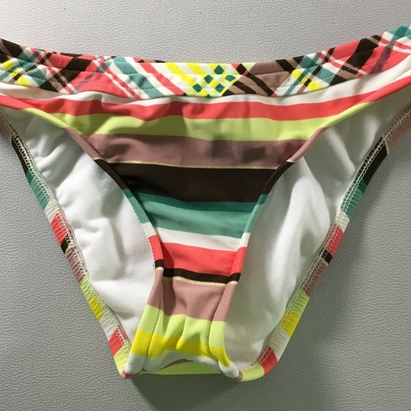 First Kiss Bikini Bottom Size Medium Multi Colored Plaid Stripe - Picture 2 of 10